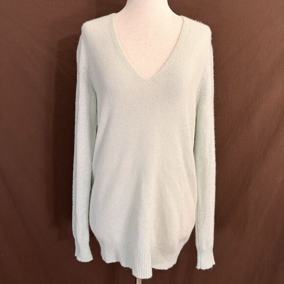 Theory Adrianna 100% Cashmere V-Neck Sweater Size SMALL LIGHT MINT - Picture 3 of 10